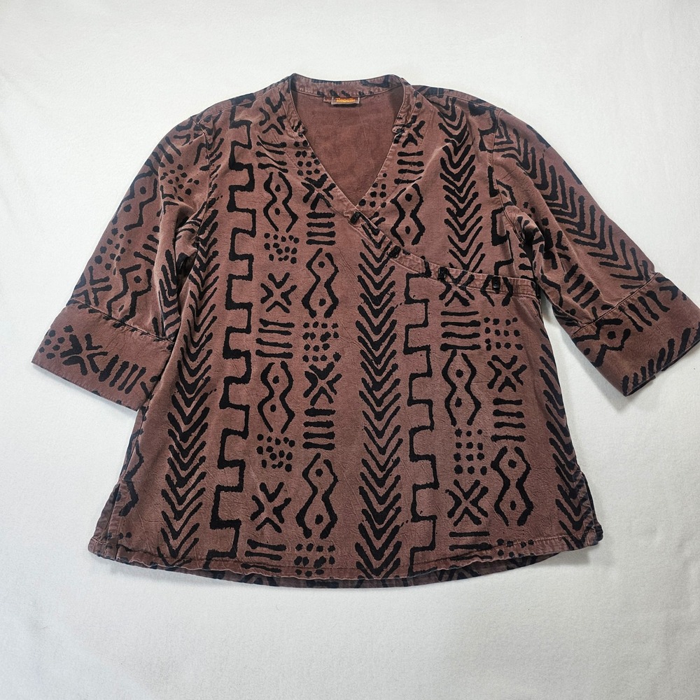 Tianello Soul of Africa Vintage Tribal Print Tencel Rayon Tunic  made in USA Med - Picture 4 of 11